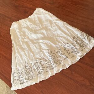 Eileen Fisher White A-Line Skirt with Silver Details 100% linen size PP